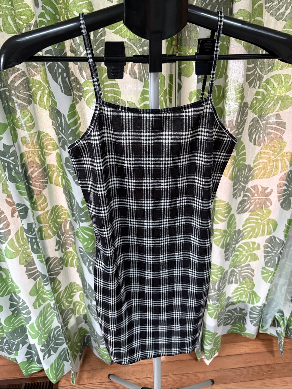 SHEIN Black & White Plaid Mini Slip Dress